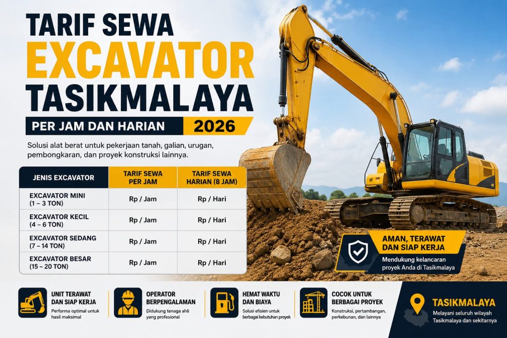 Tarif Sewa Excavator Tasikmalaya Per Jam dan Harian 2026